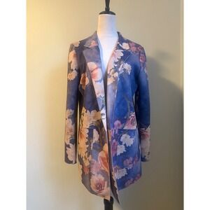 Boho Floral Blazer jacket Blue Pink floral Butterfly m Anthropologie faux suede